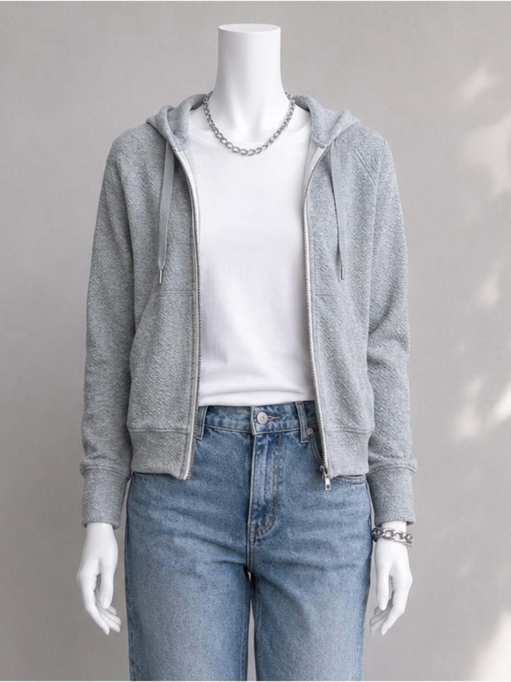 Lululemon Catch A Moment Hoodie Gray Zip Up Jacket Textured Cotton Blend 6